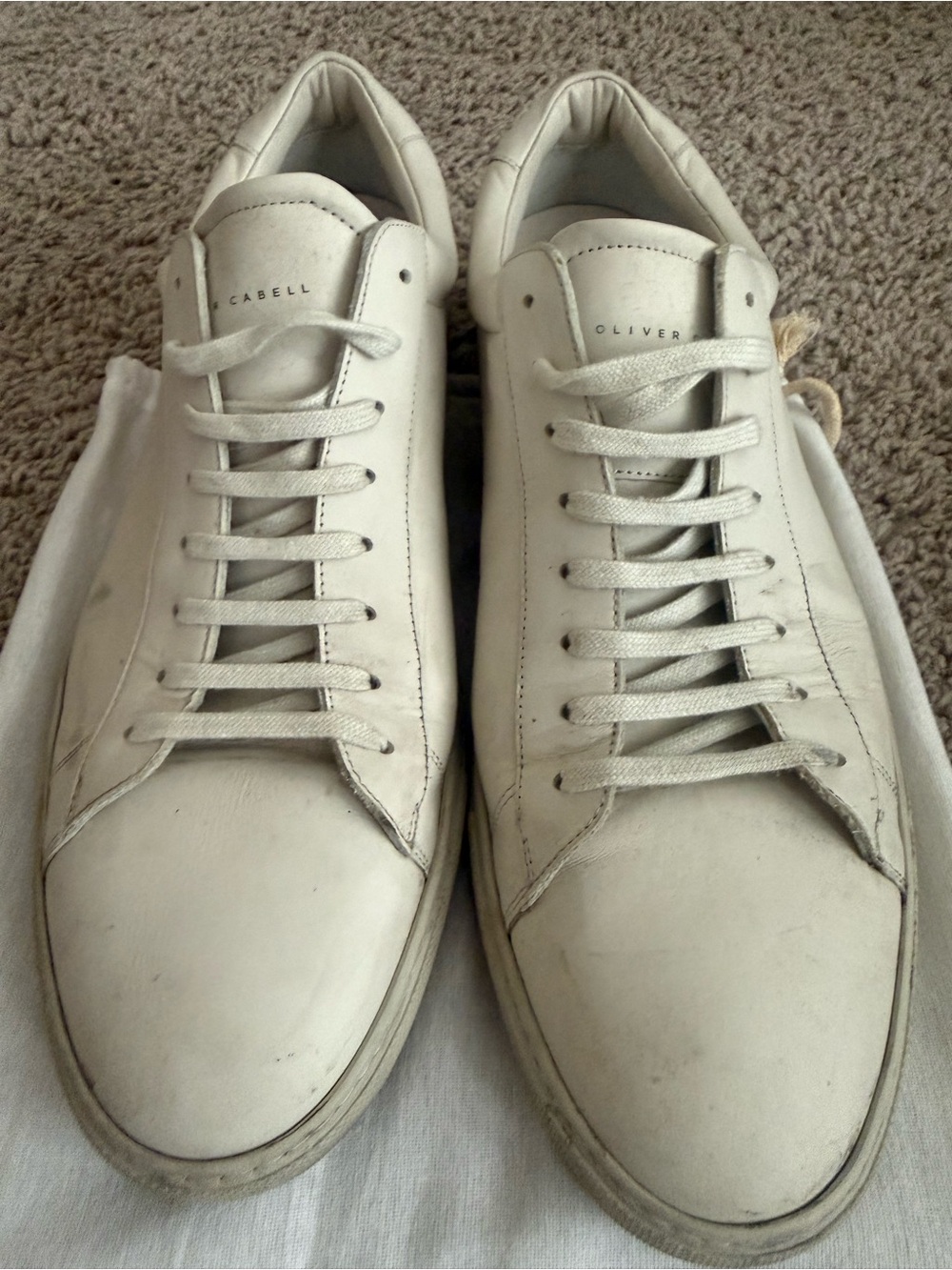 Oliver Cabell Men’s White Leather Low-Top Sneakers - Minimal Lace-Up